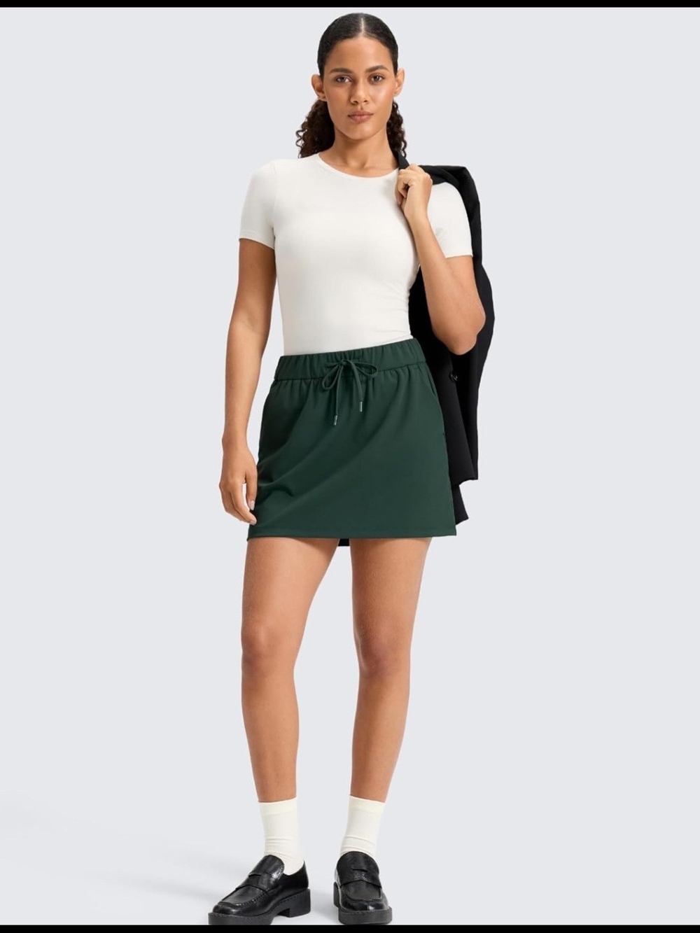 CRZ YOGA Dark Green Drawstring Mini Skirt